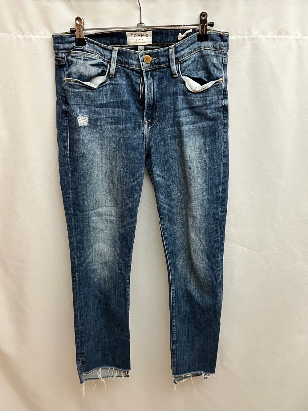 Frame Denim Le High Skinny Jeans Women’s 28 Blue Distressed Raw Hem USA